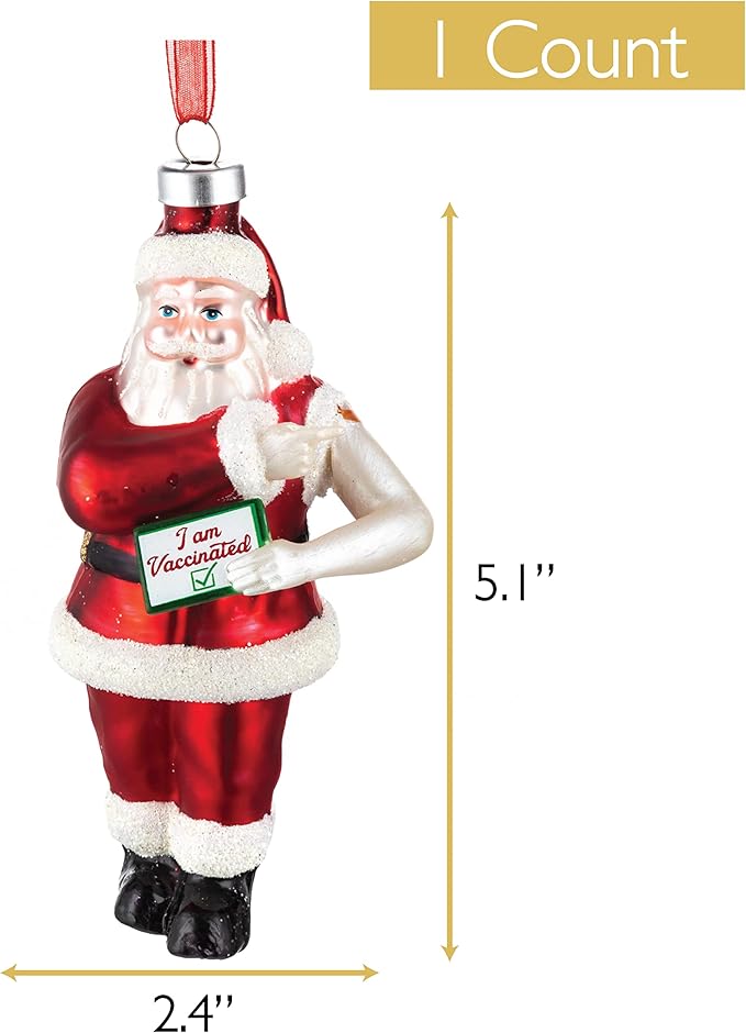 Every Day is Christmas Glass Blown Ornaments Cute Hand Made Figurines Tree Decoration, Santa's Vaccinated