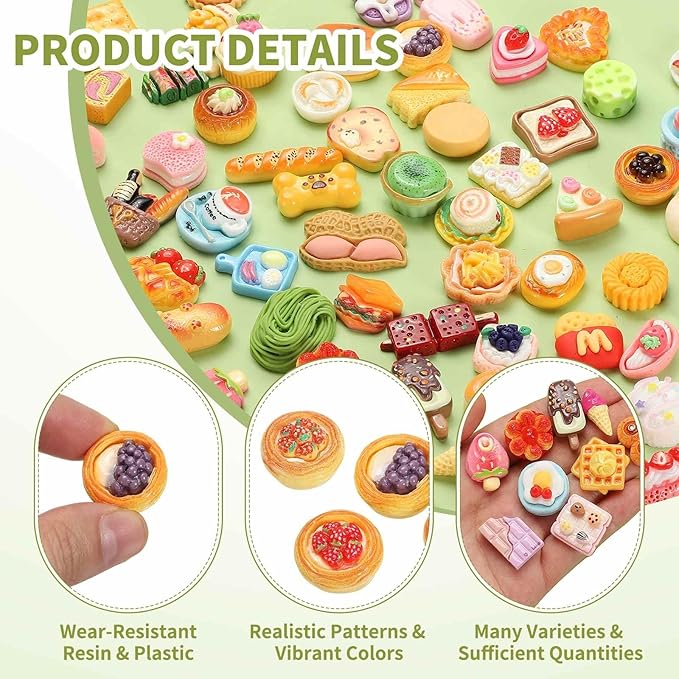 Dollhouse Miniature Food, Cute Mixed Fruit Desserts Figures Toys Mini Resin Foods Trinkets for Pretend Play Kitchen Cooking Game & Doll House Decor (Mixing Colors, 20pcs)