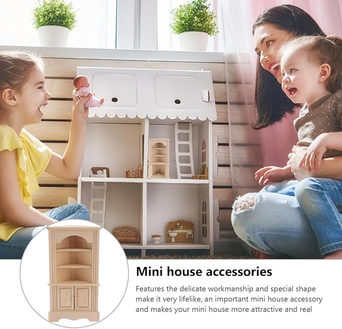 Yardwe Wooden Furniture Model - Miniature Dollhouse Triangular Storage Cabinet with Movable Door Beige Mini Cabinet for Dollhouse Decor and Simulation Scenes