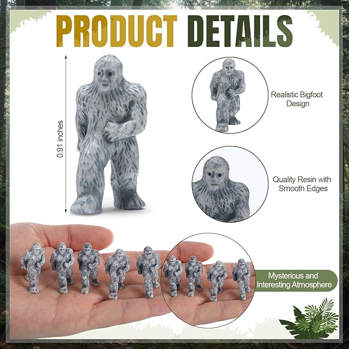 100 Packs Mini Bigfoot Figures Little Sasquatch Figurine Decorations Big Foot Resin Figurines Mini Bigfoot Figures Bulk for Hide and Seek Props Birthday Holiday Party Gifts Home Decor
