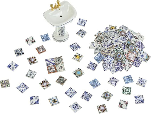150 pcs, Dollhouse Flooring, 1:12 Scale Doll House Tiles, Miniature Checkerboard Floor, REDUCIO! (Mediterranean Patterns)