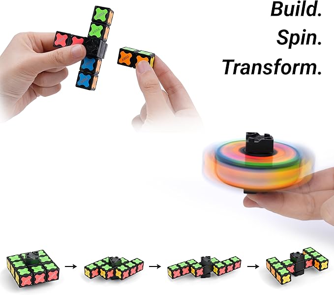 TOSY Magnet Fidget Spinner Mini - 8 Blocks, 3 in 1 Toy: Transformable Fidget Spinner, Infinity Cube, 2x2 Puzzle Cube, Easter Valentine Gift for Kids/Adults, STEM Sensory Stress Relief Toy, 2-Pack