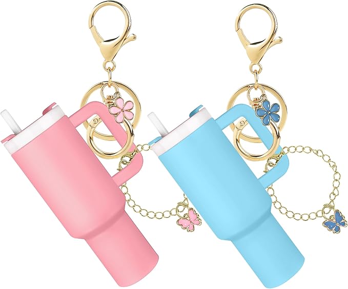 ERTUNA Mini Tumbler Keychain Accessories for Stanley Cup, 2 Way Cute Charms Chapstick Lip Balm Holder for Women Purse Handbag