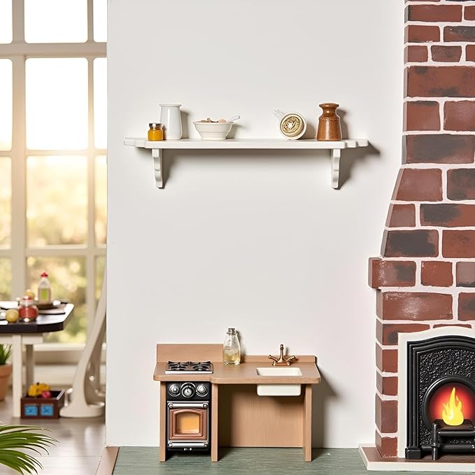 2Pcs White Dollhouse Wall Shelf, 1:12 Scale Miniature Storage Shelf for Kitchen Scene Decor Accessories