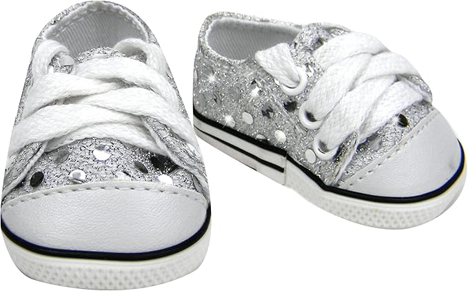 Sophia's s Doll Sequin Tennis Sneaker with Laces and Imitation Leather Toe Cap Shoes for 18" Dolls, Silver