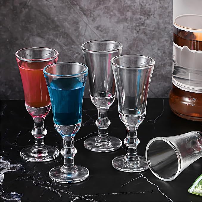 Meanplan Shot Glasses with Stem 1 Oz Cordial Mini Wine Cups Limoncello Port Glasses Clear Heavy Base Fancy Shot Small Goblet Cups for Vodka, Cocktail, Liquor for Kitchen Dining(24 Pcs)