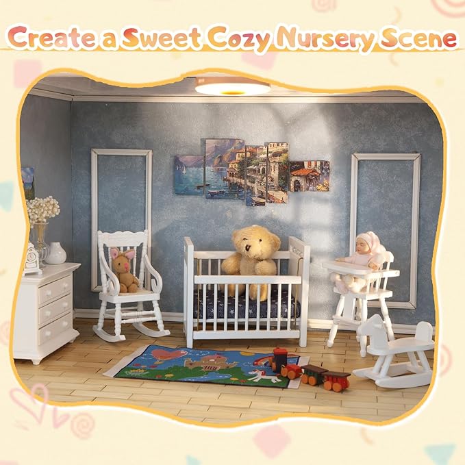 iLAND Miniature Dollhouse Furniture for Nursery Babyroom on 1/12 Scale Realisitc Doll House Furniture and Accessories Set Lovely for Teens Dollhouse Enthusiasts