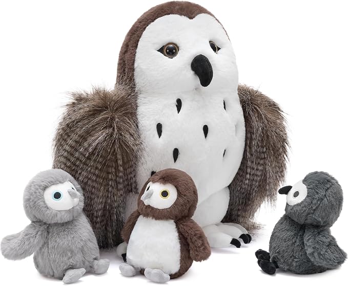 4Pcs Owl Plush Set, Giant Mother Owl Stuffed Animal with 3 Baby Owls Inside, 18" Cute Stuffed Owl for Girls Boys Kids, Soft Owl Plushie Gift for Christmas Birthday Baby Shower, Brown