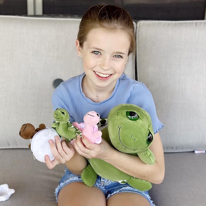 6Pcs Turtle Stuffed Animals with Three Babies Inside Shell,14" Sea Turtle Plush Pillow Toy with Two Eggs, Stuffed Tortoise for Kids, Ocean Plush for Birthday Christmas or Baby Shower
