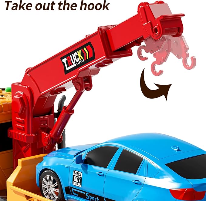 Kids Toys for 3 4 5 6 7 Years Old Boys, Tow Truck Toy,Friction Powered Transport Truck Crane Vehicle Toy with Lights and Sounds,Birthday Gifts for Boys Girls