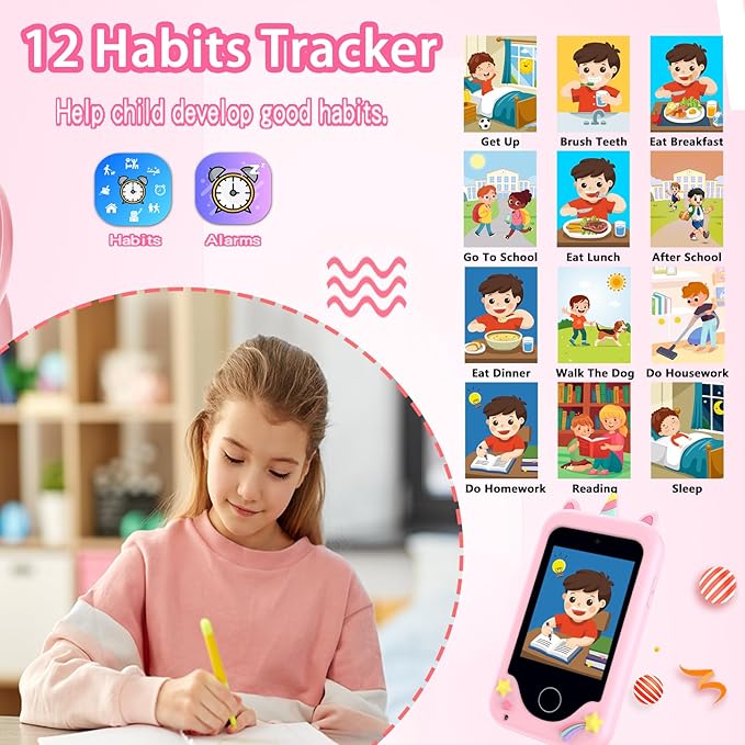 Kids Smart Phone for Girls, Christmas Birthday Gifts for Girls Boys Age 3-10,Kids Gift Toys Cell Phone, Toddler Learning Play Toy Phone with Dual Camera, Game, Music Player