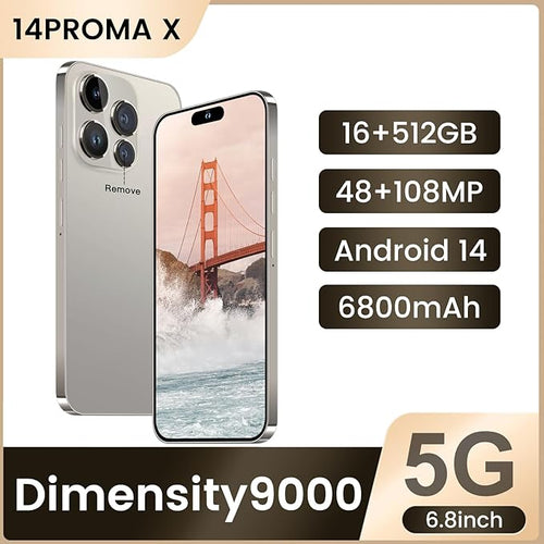14PROMA X Smartphone Unlocked Cell Phone,Battery 6800mAh 6.82" HD Screen Unlocked Phones,16+512GB Android 14 with 128GB Memory Card,Dual SIM/Fingerprint Lock/Face ID/GPS (Natural Titanium, 16+512G)