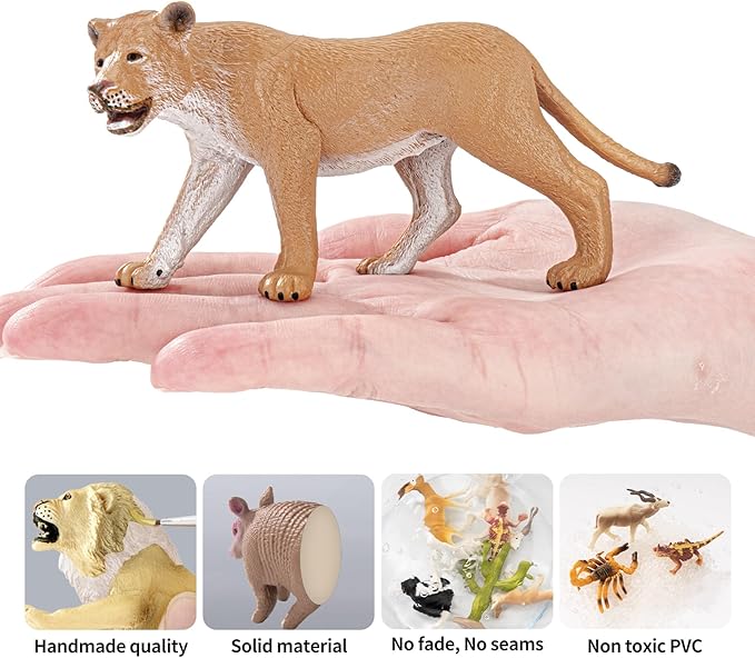15PCS Lion Toys Figurines Pride, African Jungle Animals Lion Family, Realistic Zoo Animal Toys, Preschool Toy Birthday Gift Cake Toppers for Kids Boys Girls