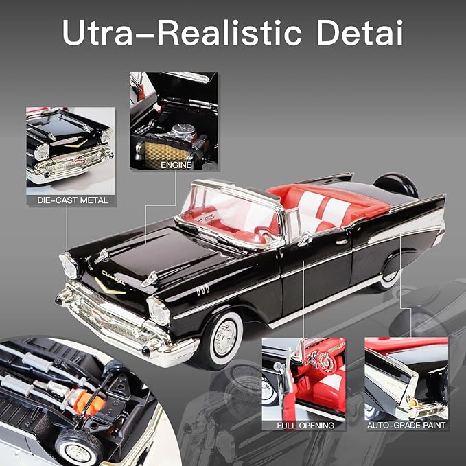 1957 Chevrolet Bel Air 1:18 Diecast - Ramjet 283 Fuel Injection, 50s Car Culture Icon | Opening Doors, Steering Linkage, Sustainable Gift Box | Ages 14+,Black