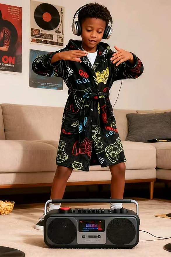 Boys Fleece Robe Hooded Toddler Soft Bathrobe Pajamas Sleepwear for Kids Girls 2-16 Years