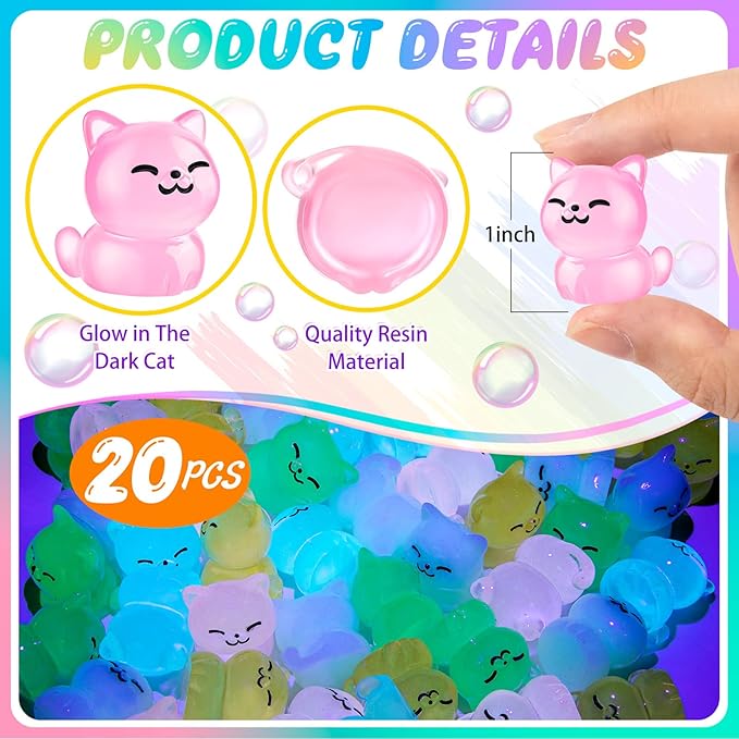 Luminous Mini Resin Cat, Miniature Cat, 20Pcs Glow in The Dark Tiny Cats Ornament for Garden Landscape Aquarium Dollhouse Birthday Party Room Crafts Decor