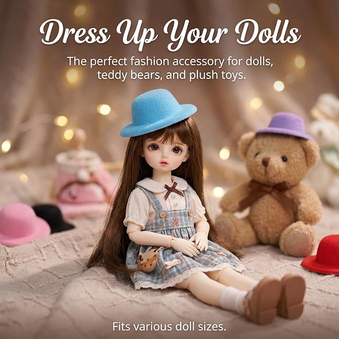 2.3" Mini Formal Hats, 15 PCS Doll Miniature Formal Small Fabric Ornaments Hat Small Little Miniature Hat Miniatures Tiny Formals Hats Felt Colorful, Miniatures DollHat for Christmas DIY Party