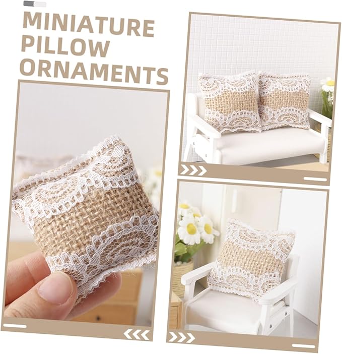 Yardwe 4Pcs Adorable Miniature Dollhouse Pillows with Flower Printing Lace Pillow Model for Vintage Dollhouse Accessories and Home Decor for Mini House Ornaments and Photo