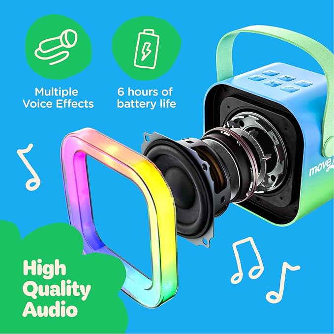 Move2Play, Mini Karaoke Machine for Kids | Built-in 20+ Songs | Bluetooth Speaker with Microphones | Voice Effects | Toddler Music Toy | Christmas Stocking Stuffer | Girls & Boys Age 2, 3, 4, 5, 6+