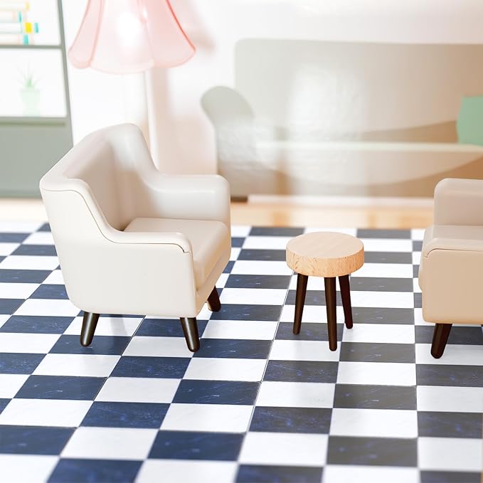 NUOBESTY 27Pcs Dollhouse Flooring, Black and White Checkered Miniature Doll House Floor Tiles Wood Flooring Squares 1:12 Scale Tiny Floor Sheets for Dollhouse Bathroom Kitchen, DIY Crafts, Photo Prop