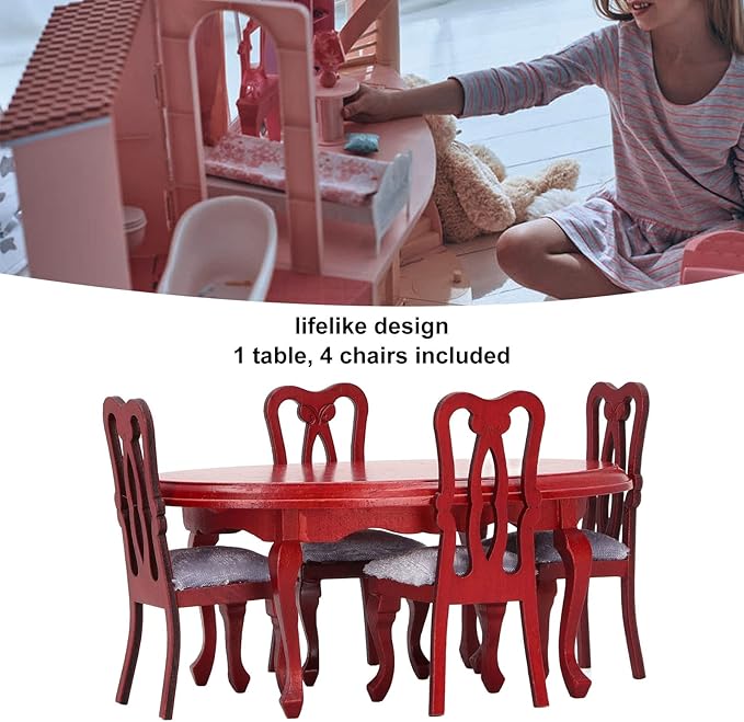 Dollhouse Dining Table Set, 1:12 Scale Dollhouse Mini Furniture Exquisite Premium Wooden Table and Chairs Toysandgames Simulation Furniture