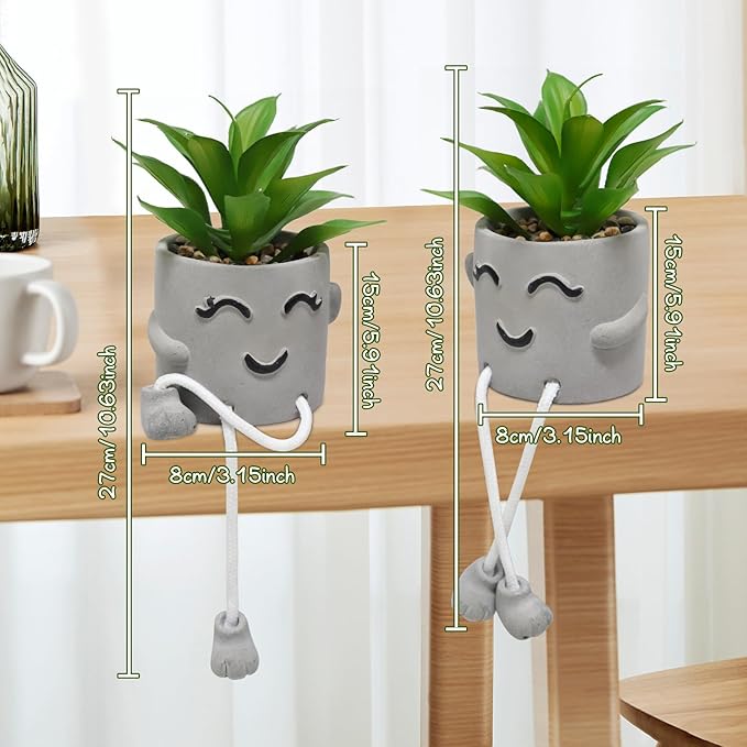 SEMSOIIO 2PCS Fake Succulents, Artificial Plants Bathroom Decor, Mini Plants Shelf Decor, Small Desk Plant for Home Decor, Cute Faux Plants Office Decor, Fake Plants for Women Desk
