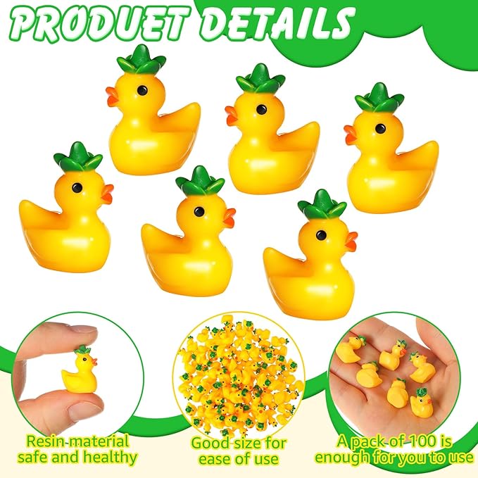 Seenelling 100 Pcs Summer Mini Resin Pineapple Ducks Tiny Pineapple Duck Figurines for Miniature Landscape Garden Accessories Dollhouse Summer Holiday Decoration