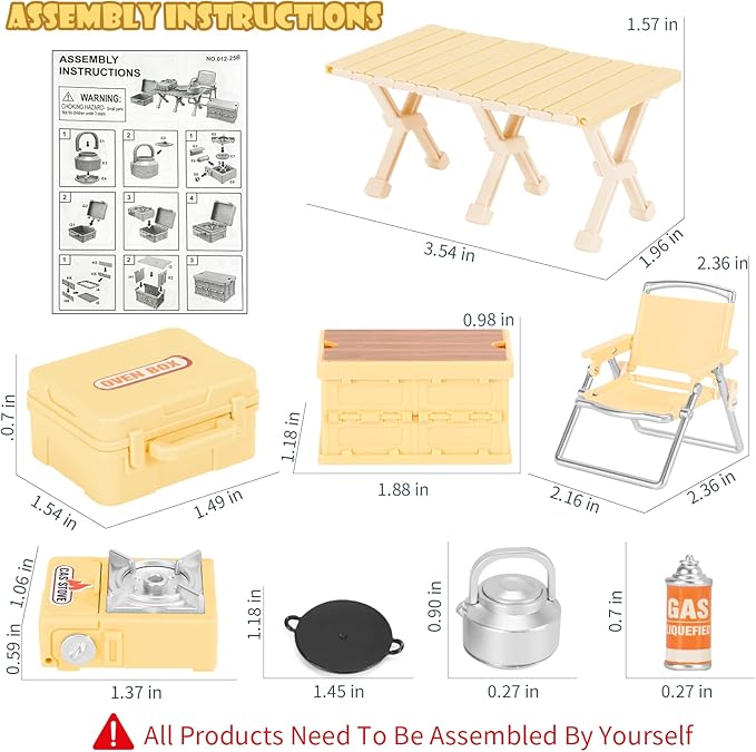 Dollhouse Furniture Set for Kids Toys Miniature Doll House Accessories Pretend Play Toys for Boys Girls & Toddlers Age 3+ with Camping (Yellow)