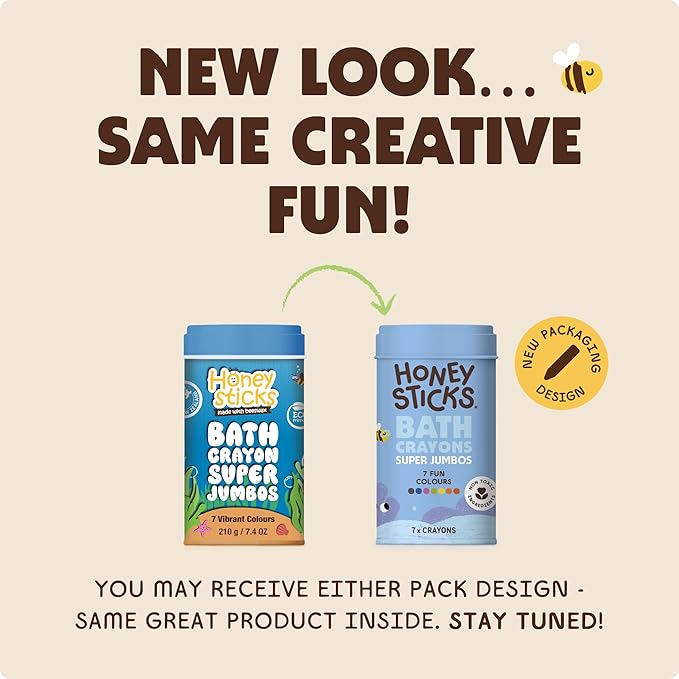 Honeysticks Super Jumbo Bath Crayons Non Toxic (7 Pack) for Toddlers 1-3 and Kids 4-8, Natural Beeswax Crayons, Food-Grade Colors, Fragrance Free, Non Irritating, Bath Toys for Bathtub, Shower, Gift