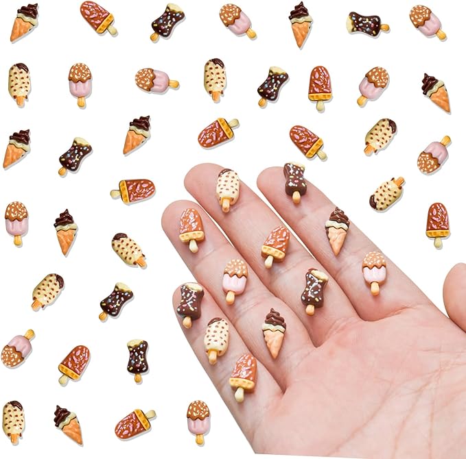 60 Pieces Mini Ice Cream Decor for Dollhouse Accessorie Mini Food Dessert for Crafts Tiny Resin Ice Cream for Dollhouse Mini Kitchen Micro Landscaping Decoration