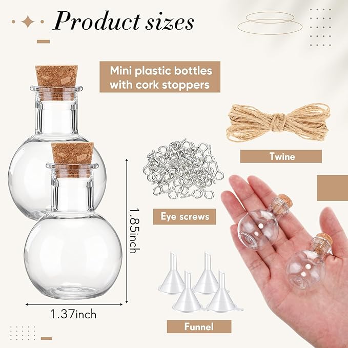 Bokon 1oz Plastic Mini Potion Bottles with Corks, Small Sand Art Jar Tiny Clear Liquor Bottles Bulk Wishing Vial for Birthday Halloween Valentines Party Favor DIY Craft(1.4x1.8 Inch,Round,25 Pack)