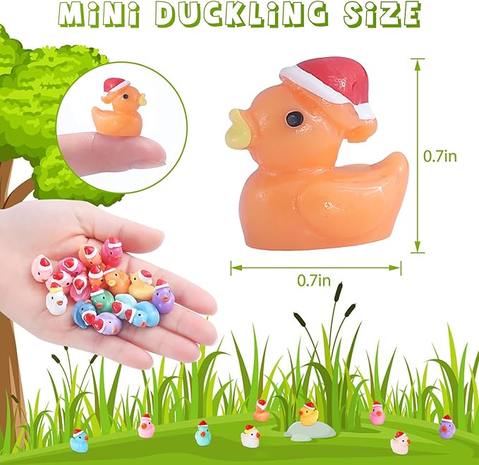 160 Pack Mini Christmas Resin Ducks Plastic Tiny Duck for Garden Micro Landscape Ornament Dollhouse Tiny Figurines Santa Hats for Birthday Party Favors DIY Decoration Craft (16 Colors)