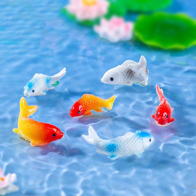 Cayway 20 PCS Miniature Goldfish, Mini Goldfish Decor Resin Goldfish Model Decorative Statues Fairy Garden Animals for Plant Pots Bonsai Craft, Micro Landscaping Decoration