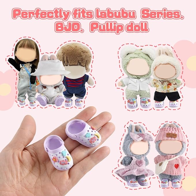 Ciunura Premium Doll Shoes for Lububu, Cute Doll Shoes for 4-7in Dolls, Ideal for Lububu Outfits(Purple Clog Shoes)