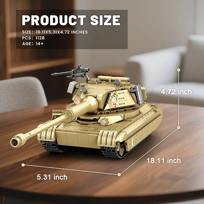 Reobrix 60TP Tank Building Set 77036, World of Tanks Authorized Products 1128 PCS, 1:28 Scale Tank Model Kit, Army Tanks Toy Building Kit for Military Fans, Birthday Gifts Ideal for Adults Boys 8-14