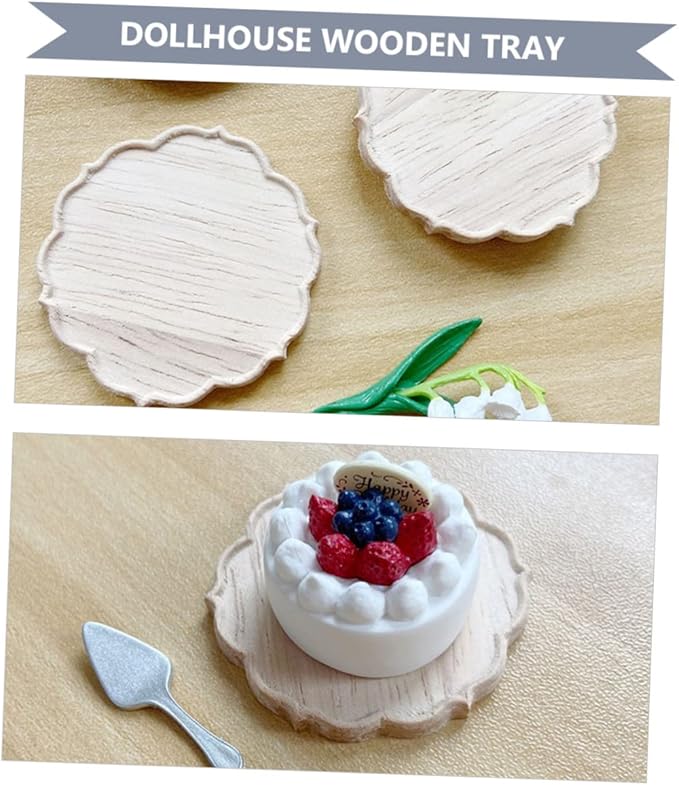 Vaguelly 1Pc Miniature Wooden Tray for Dollhouse Lovely Accessory with Details Craftsmanship for House Decoration Cost Choice