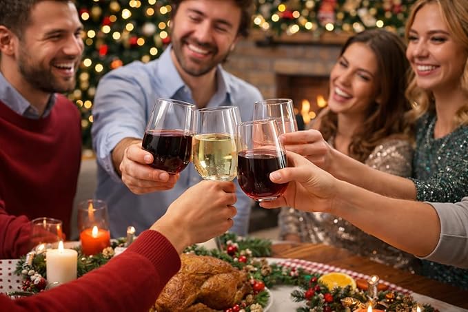 Oojami 30 piece 16 oz Stemless Unbreakable Crystal Clear Plastic Wine Glasses Set of 30 (16 Ounce)