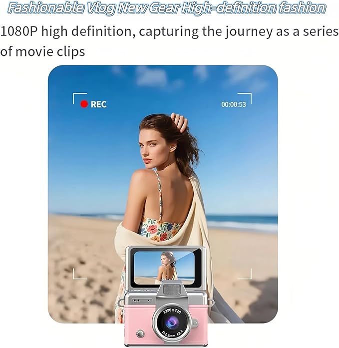 Thumb-Sized Flip Screen Mini Camera, Mini Keychain Digital Camera, Flip Screen Mini Camera with Built-in Flash & Flip Display, 64GB Memory, Portable Keychain Camera for Travel & Daily Use (1, Purple)