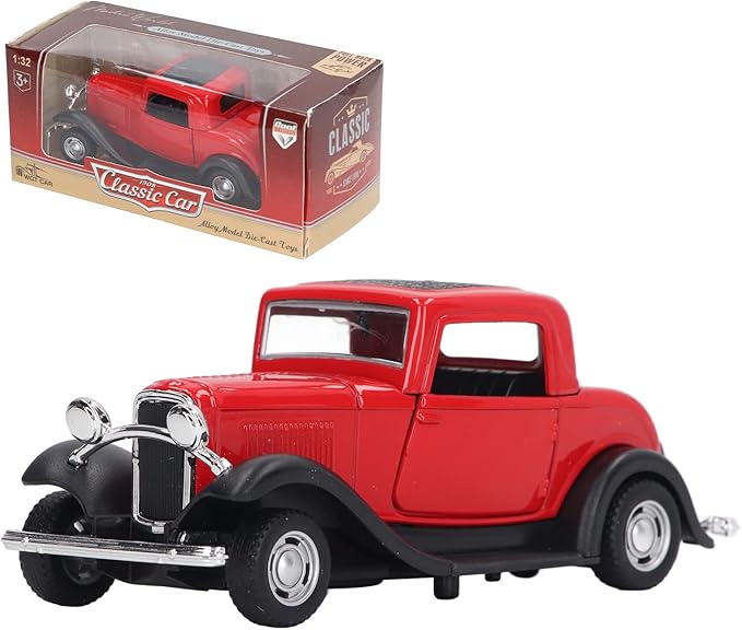 Classic Vintage Alloy Car Model Opened Doors Retro Antique Pullback Toy 1:32 for Playtime Education (Red)