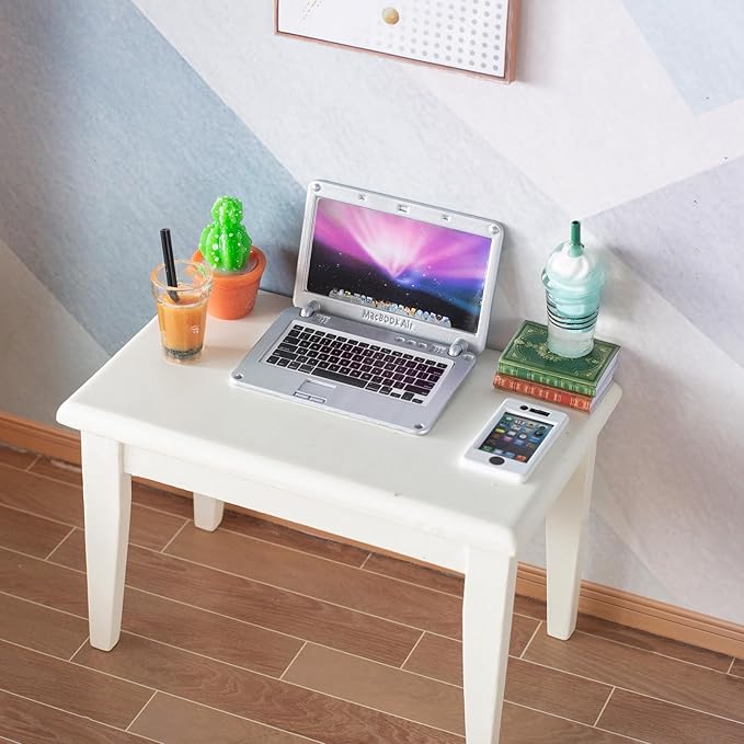 12Pcs Dollhouse Miniature Laptop Computer Tablet Phone Lamp Book Glasses Coffee Headset Simulation Accessories 1/12 1/6 Toy Pad Play Set Fits Barbie Doll Girl Mini Drink Party Office (Bule)