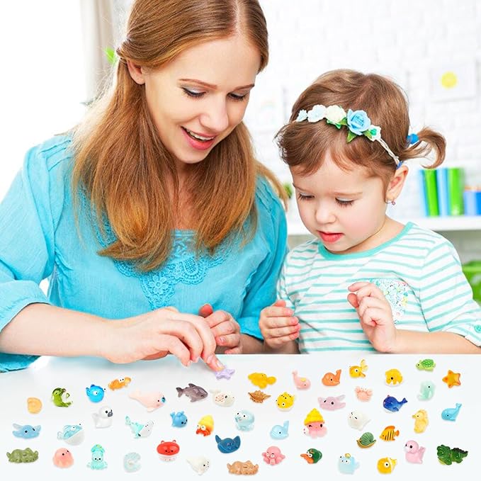 50 PCS Mini Sea Animals Figurines Tiny Resin Ocean Animal Mini Plastic Ocean Animals for DIY Miniature Scenes Dollhouse Birthday Party Decoration, Fish Tank Aquarium