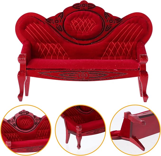 LOGOFUN 1:12 Scale Red Vintage Miniature Sofa - Dollhouse Furniture
