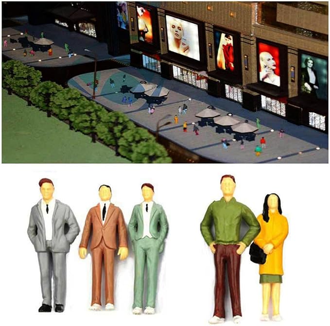 100 Pcs 1:100/1:150/1:75/1:50 Scale People Figures - ABS Building Model Passengers, Painted Train Scenery Figurines, Multicolor Mixed Poses for DIY Layouts (1:100)