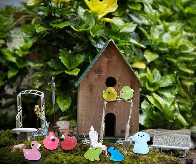 130 Pcs Luminous Mini Resin Animals Bulk, Glow in The Dark Ducks, Frogs, Pandas, Rabbits, for Fairy Garden, Micro Landscape, Aquarium and Potted Plant Decorations