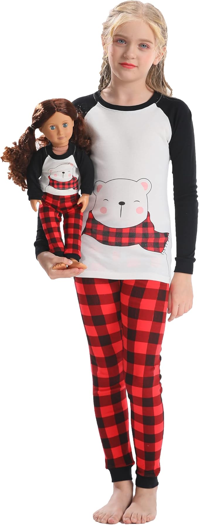 Babyroom Girls Matching Doll&Toddler 4 Piece Cotton Pajamas Toddler Christmas Sleepwear