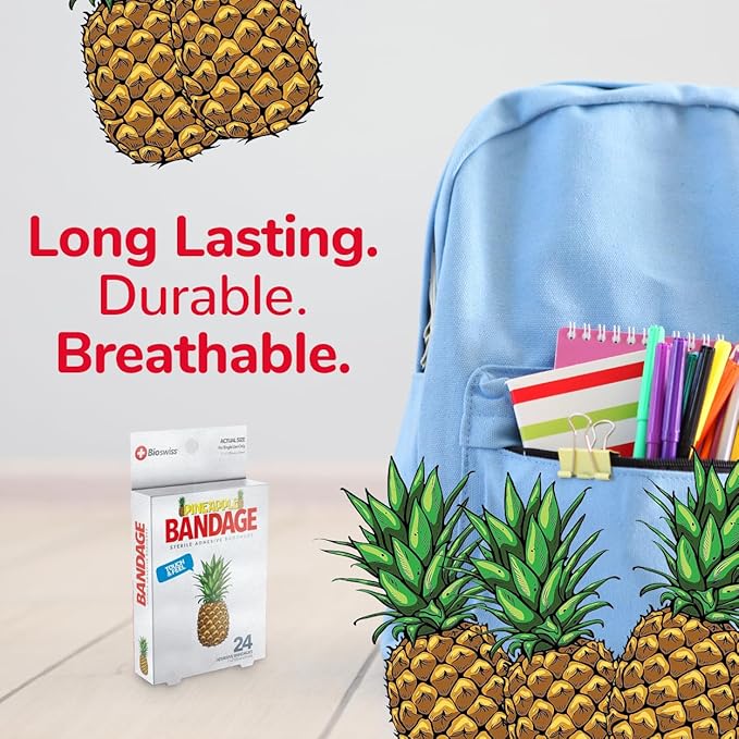 BioSwiss Bandages, Pineapple Shaped Self Adhesive Bandage Set, Latex Free, Sterile Wound Care, 24 Count