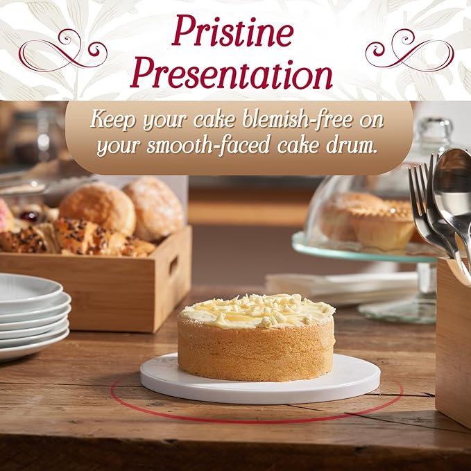 Cakebon Round Cake Boards - Sturdy 1/2 Thick Drums - 14 Inch Professional Fully Wrapped Edges White 3-Pack