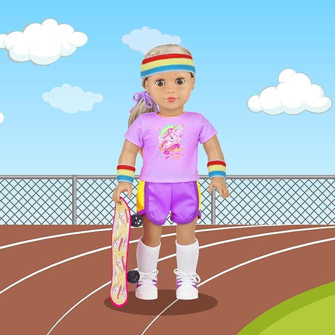 American 18 Inch Doll Skateboard Outfit Set for - 11pcs Fashion Doll Clothes and Accessories