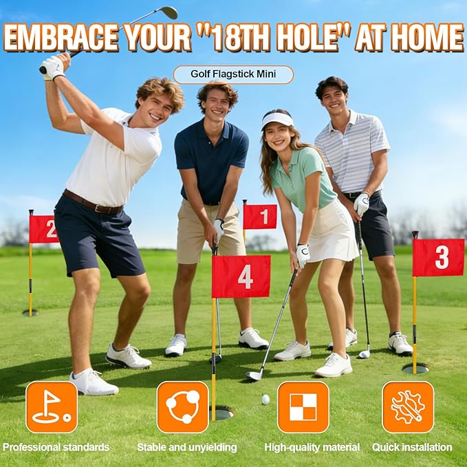 GODCTSUP Golf Flagstick with Hole Cup Set, 3 Feet Portable Putting Green Flags and Poles, 420D Nylon Golf Flags&Fiberglass Flagpole&ABS Hole Cup for Yard Driving Range Backyard, Gifts Idea, 4PCS