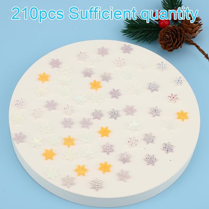 210pcs Mini Snowflakes, Resin Winter Miniature Snowflakes Ornaments Funny Small Tiny Christmas Decorations Suitable for Micro Landscape Garden Home Decor